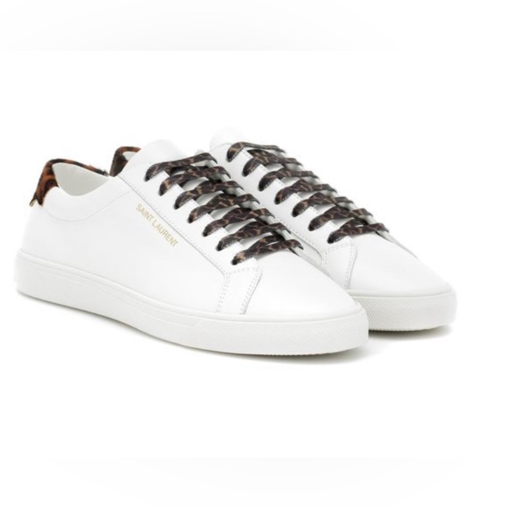 SAINT LAURENT Women’s White Low Top Andy Leopard Sneakers 43 MADE IN ITALY
